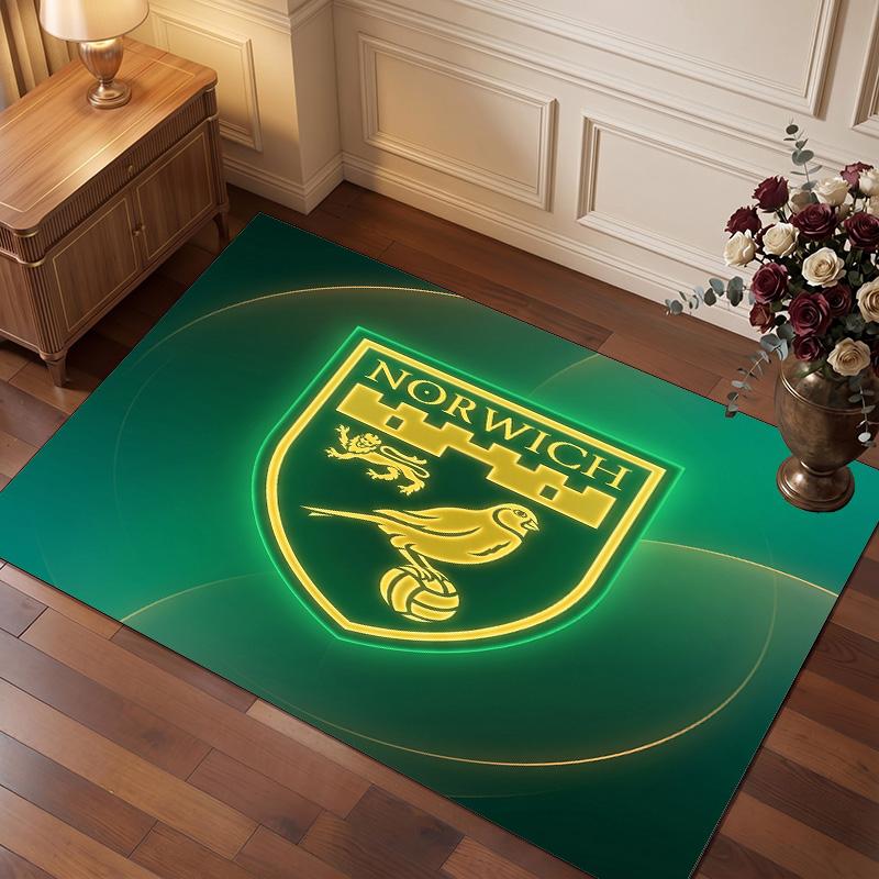 Norwich City Football Print Crystal Velvet Rug, Comfortable Water Absorbent Non Slip Indoor Floor Carpet