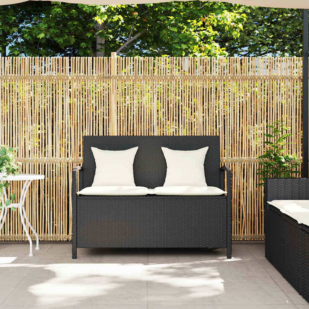 Garden Bench with Storage Space and Cushions Black Poly Rattan