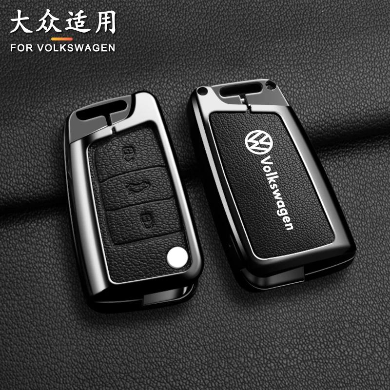 For VW Zinc Alloy Car Leather Key Cover Case Holder Protector Shell Fob For VW Volkswagen Golf 7 MK7 Tiguan MK2 Keychain Acces
