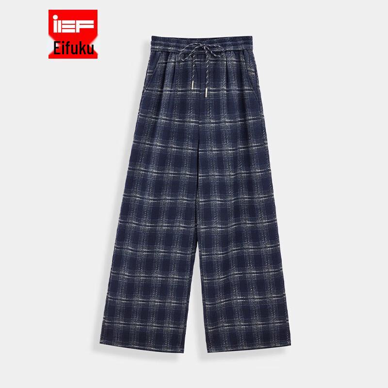 IEF 2025 Winter Fleece-Lined Vintage Plaid Wide-Leg Pants