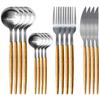 Cutlery Set Spoon and Fork Set for 4 Stainless Steel Imitation Wood Mirror Dishwasher for Outdoor Restaurant Household Use 16-piece People, Handle,