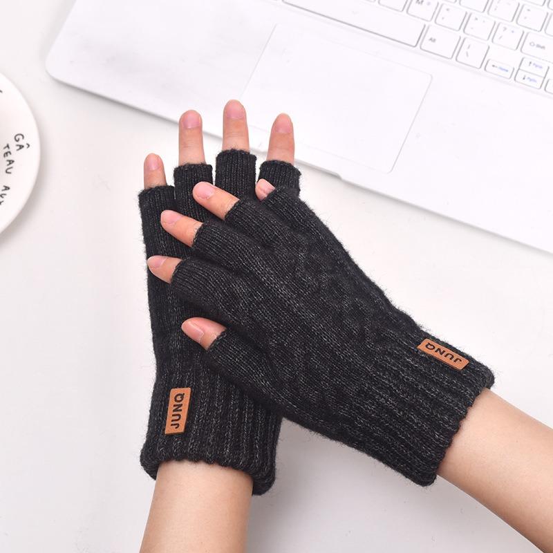 Мужские термоперчатки без пальцев, утолщенные, вязаные, с открытыми пальцами, офисные, студенческие, с начесом, из искусственного кашемира, с открытыми пальцами, однотонные