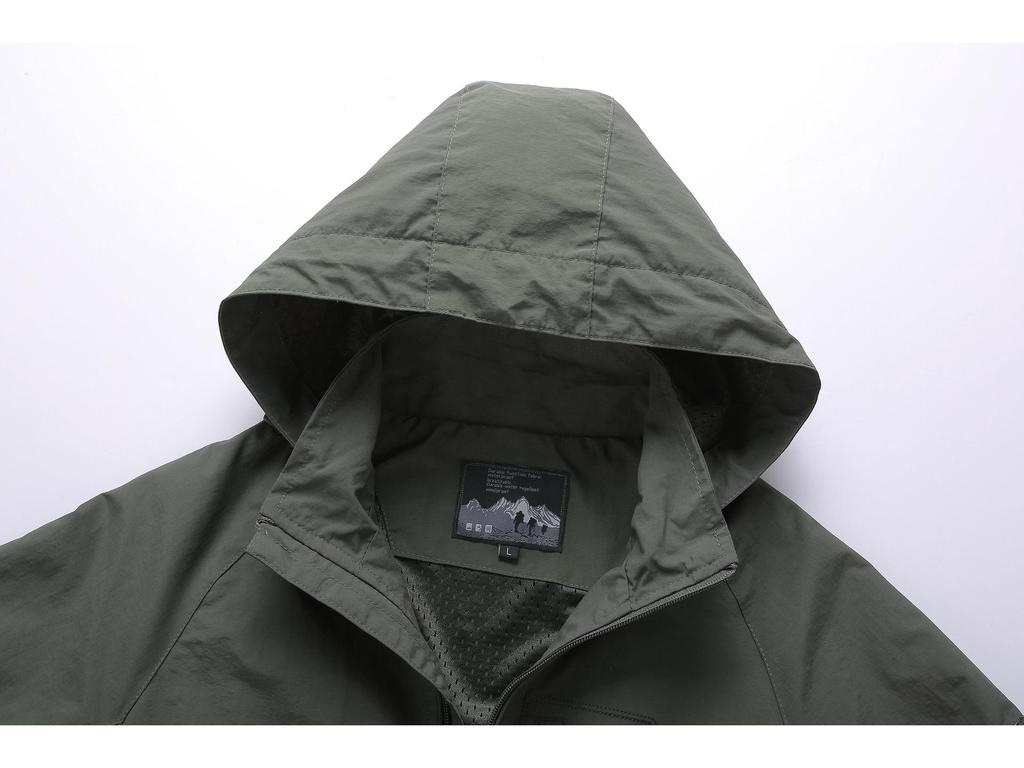 Мужская ветровка средней длины - Весна/Осень, Легкая, Повседневная для улицы, С несколькими карманами, Большого размера