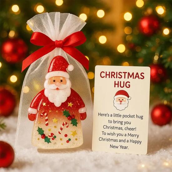 Little Pocket Christmas Hug Small Resin Santa Claus Ornaments with Encouragement