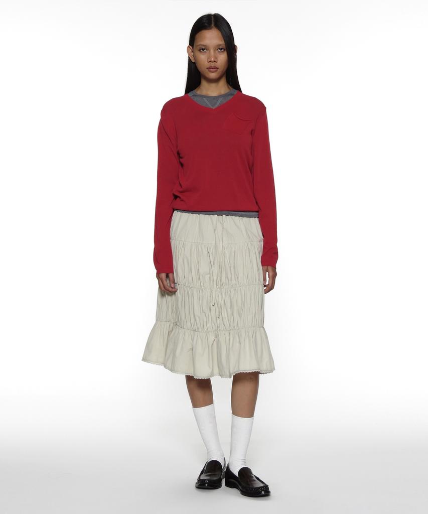 PARTIMENTO WOMEN Pwc Lace Trim Tiered Midi Skirt_Beige