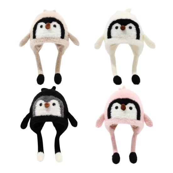 Kids Hat Penguin Design Ear Protection Knit Hat Autumn Winter Lightweight Warm Hat Outdoor Travel Accessory