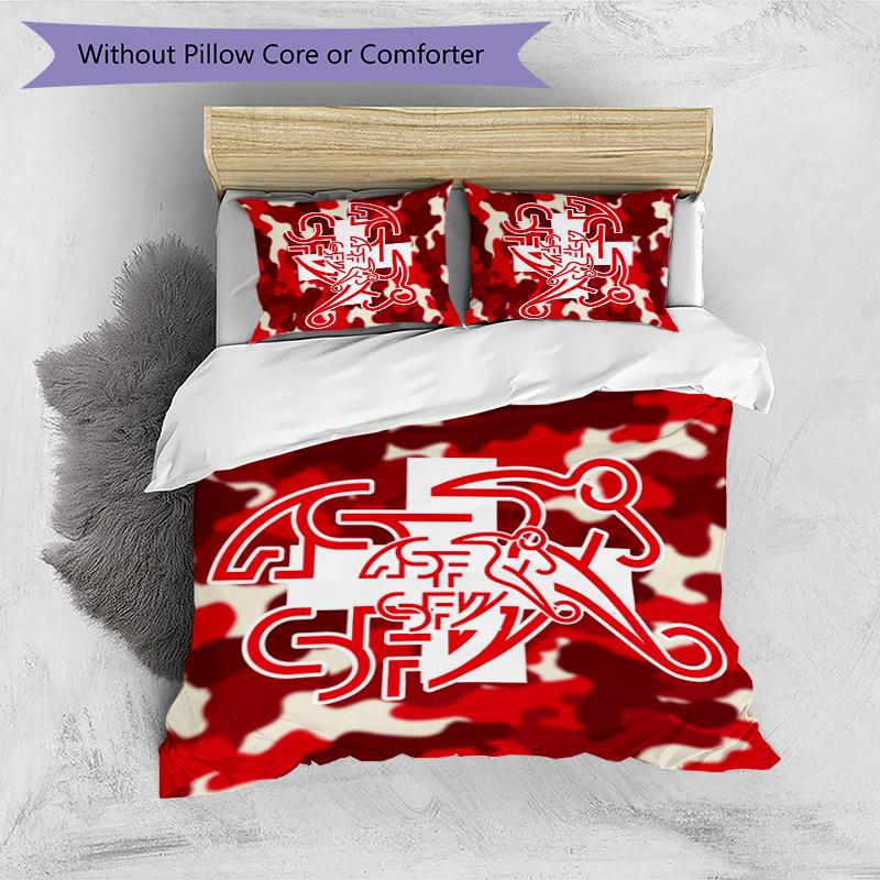 Switzerland football Printed Bedding 3 Piece Set Cozy Breathable Bed Cover Set as Housewarming Holiday Gift