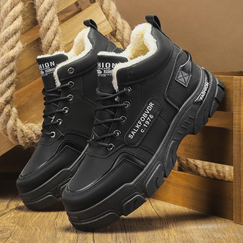 Мужская брендовая высококачественная рабочая обувь на толстой подошве с противоскользящим покрытием, модные теплые плюшевые короткие ботинки, зимние ботинки для мужчин