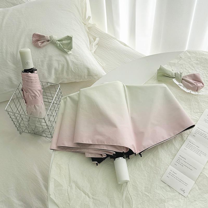 Sea Salt Blue Gradient Umbrella, Dual-Use Triple Fold Black Rubber Umbrellas, Parasol Umbrella Automatic/Manual Uv Umbrella Gift