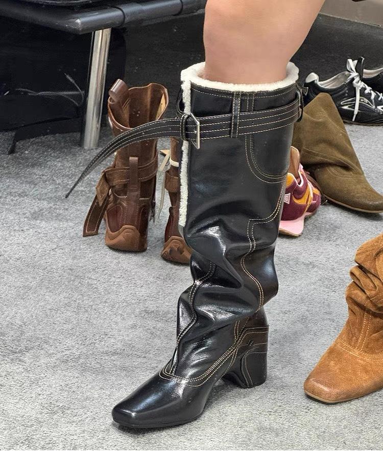 Европейские и американские бархатные теплые пушистые с ворсом ковбойские сапоги новые ретро с большим обхватом голенища рыцарские сапоги