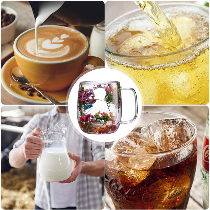 Flower Tea Cup Glass Mug Cup With Dried Flower Design For Coffee Beverage Glasses Tea Mug Espresso Cups For Cappuccino Milk
