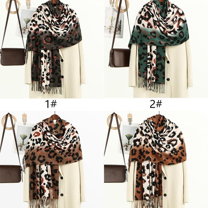 New Leopard Print Women's Scarf Fashion Classic Cashmere Fringed Thickened Warm Shawl Versatile Warm Scarf
