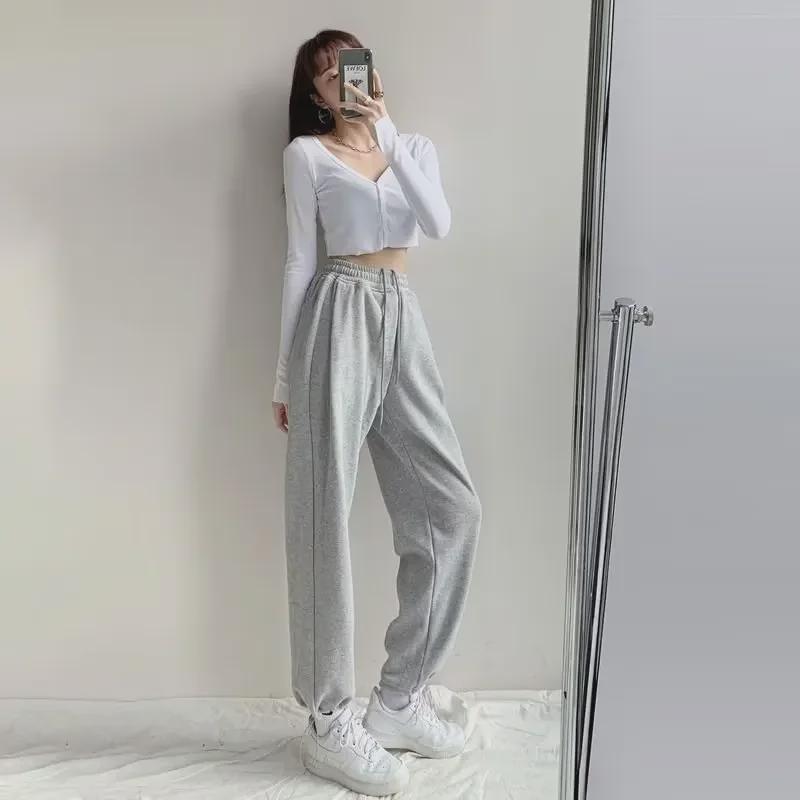 Весна и осень женские широкие брюки Haze Grey Casual на завязках