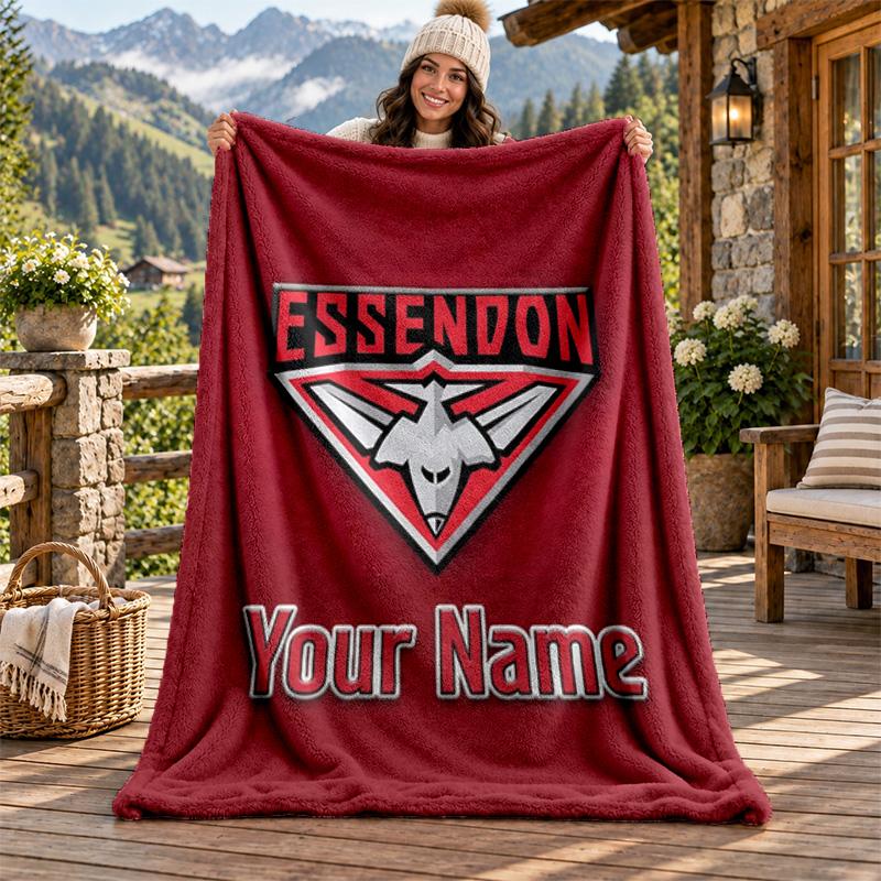 Essendon FC Custom Name Flannel Blanket Personalized Soft Warm Plush Throw Blanket Customized Gift for Family Friends