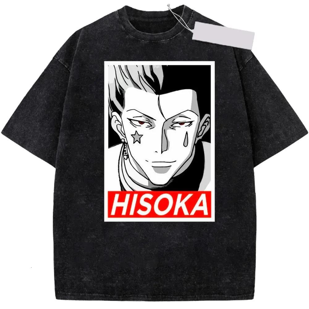 Washed Tee Anime X Hunter Hisoka Washed Tshirt Graphic Vintage Cotton Tees Tops for Men Summer Casual Harajuku short sleeve T-shirt oversize13