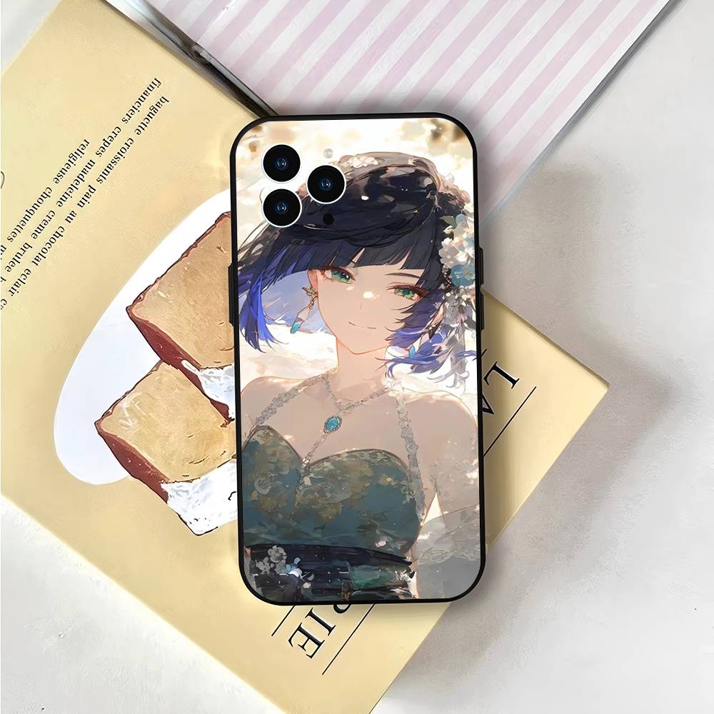 Чехол для телефона Yelan Anime Game Genshin Impact для iPhone 17 Air 16 15 14 13 Pro Max 11 12 Черный силиконовый чехол