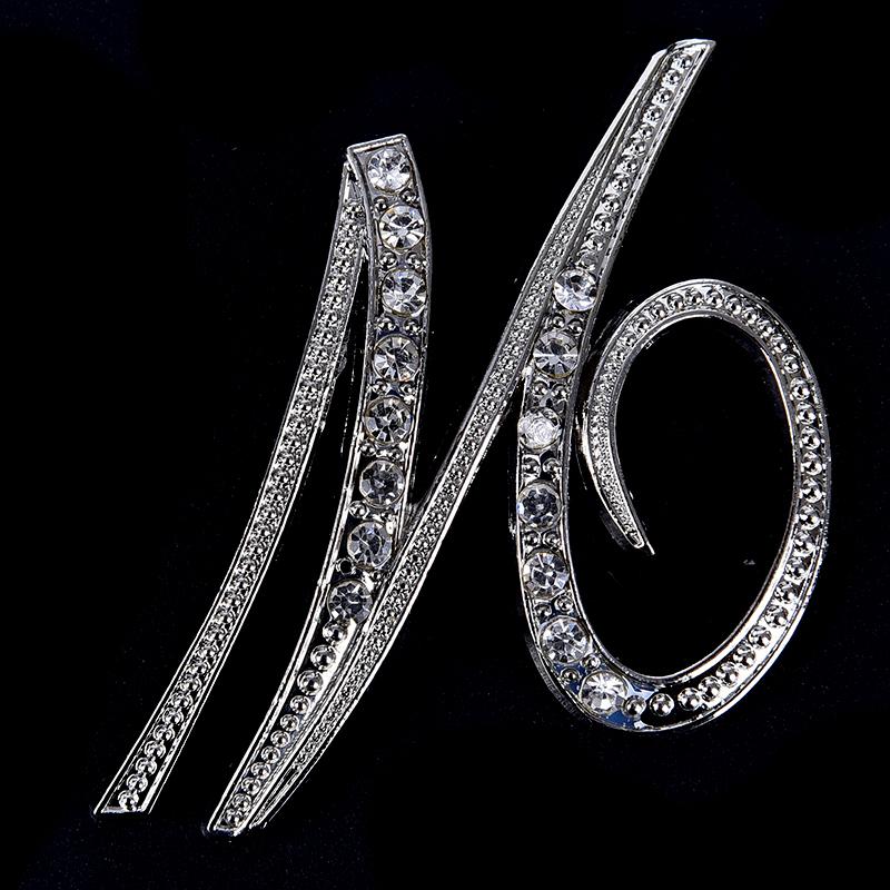Crystal Rhinestone 26 Letters Women Collar Brooch Pin Corsage Bouquet Jewelry