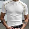 Men Summer T-shirts Casual Short Sleeve Stitching Fitted Tops