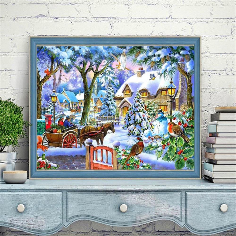 Diamond Painting Cross Stitch Winter 5D Diamond Embroidery Sale Landscape House Rhinestones Picture Mosaic Art Home Decor