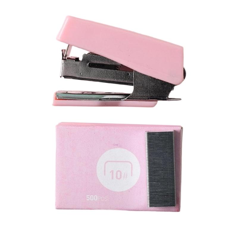 1 Set Ergonomic Office Stapler Plastic Small Stapler with Staple Easy to Carry For Paper Documents 6-10 Sheets Capacity