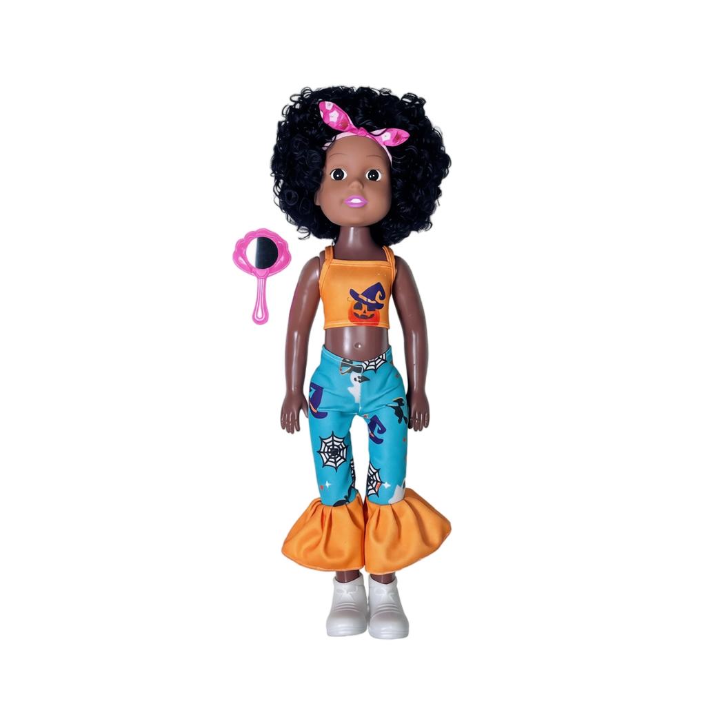 Realistic Reborn Doll African American Vinyl Body Soft Touch Doll with Curly Hair and Fashion Outfit for Kids Collectible Toy Gift