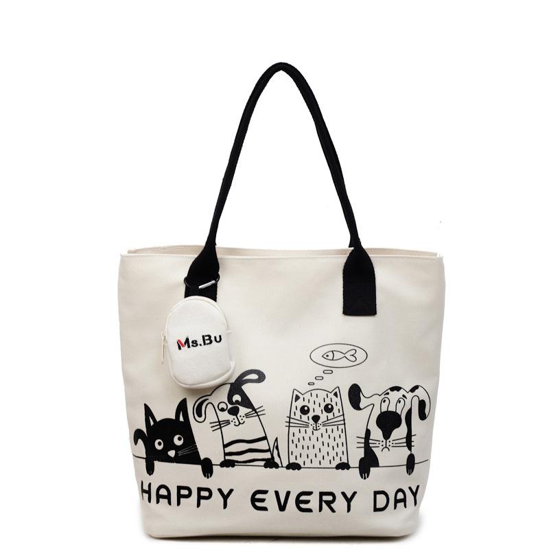 2025 Autumn New Korean Version Fashion Cartoon Canvas Bag Casual Commuting Simple Large Capacity Tote Bag Shoulder Bag