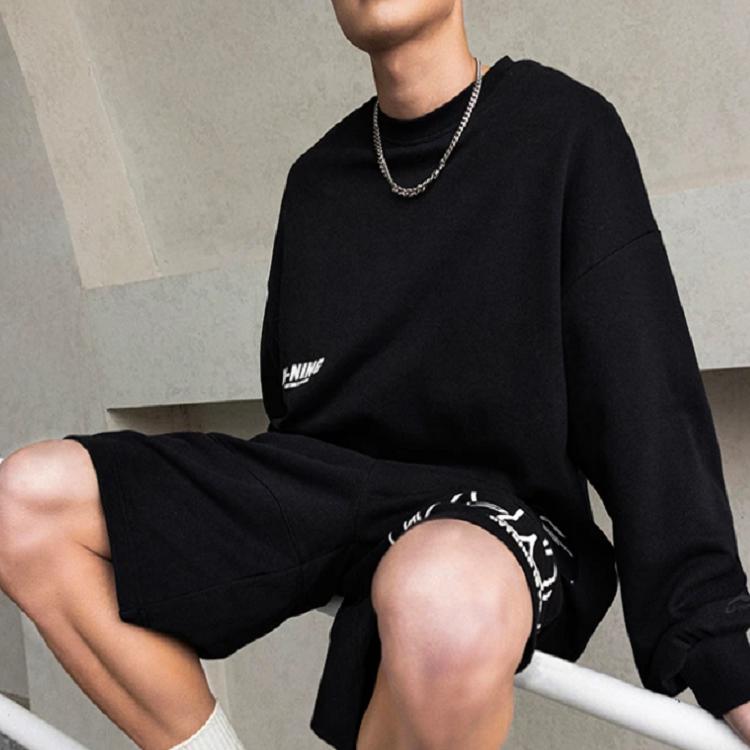 Li-Ning Свитшот с круглым вырезом и принтом буквенного логотипа, мужские топы, черный AWDT683-2
