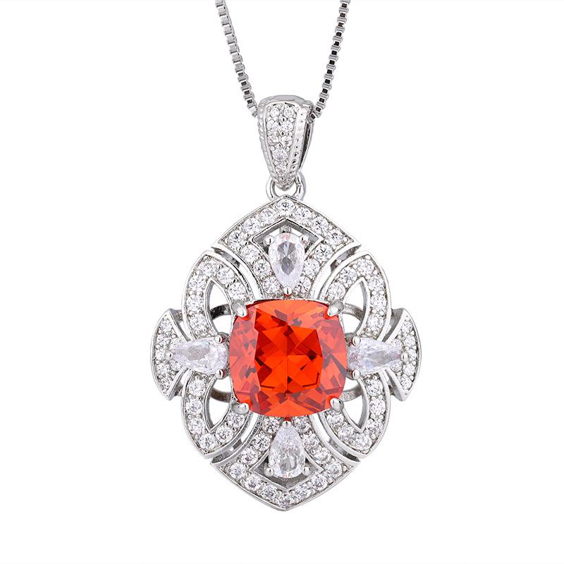 Jewelry Copper Bottom Gold-Plated Simulation Color Treasure Square Temperament Luxury Pendant Necklace Women'S Cross-Border 10 * 10