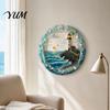 Sea Glass Ocean Scene Lighthouse Art Wall Ornament, Hand Assembled Shells And Tumbled Lover Birthday Present Decor, Beach Style Decorative Hanging for