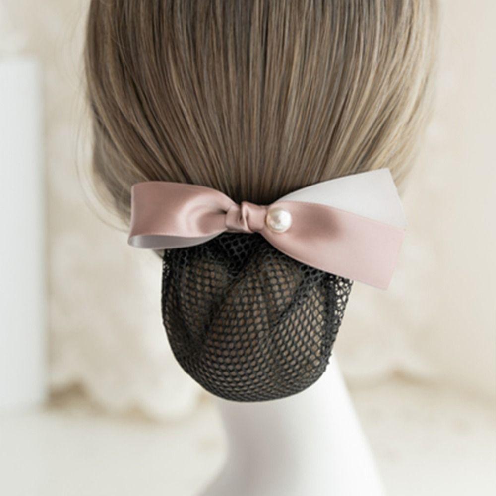 Korean Style Bowknot Spring Clip Ribbon Hair Net Cover Elegant Nurse Hair Clip  Bank