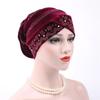 Gold Velvet Rhinestone Head Wrap: Foldable Slouchy Beanie Hijab