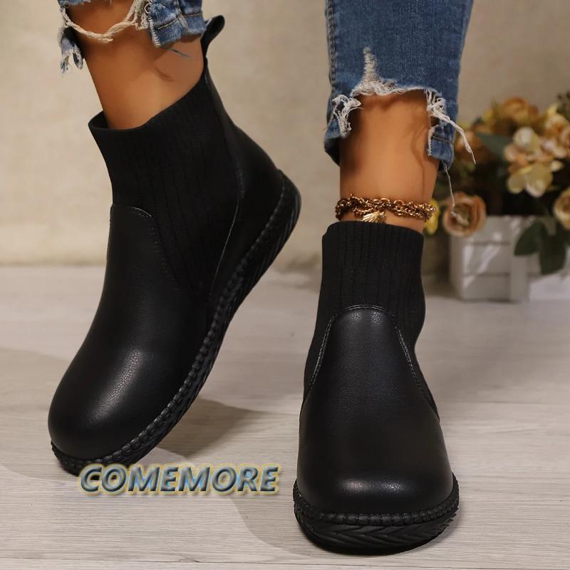 Повседневная обувь для женщин, нескользящие водонепроницаемые ботинки, женская мода, для работы на открытом воздухе, без застежек, черные, удобные, на платформе, большие размеры 40 41