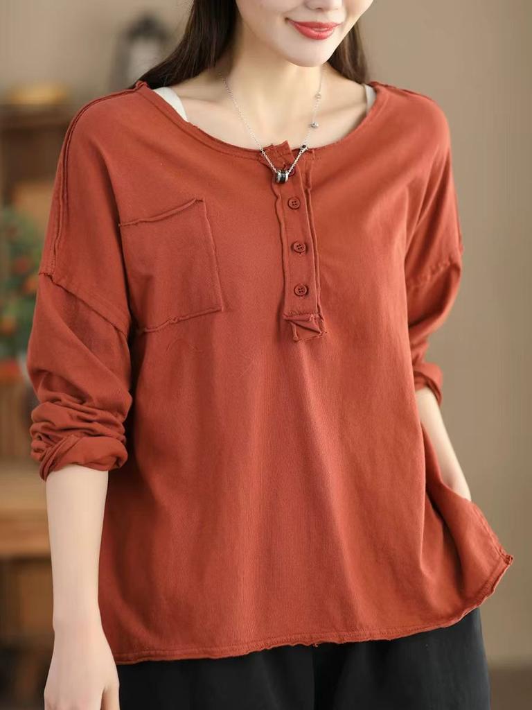 Johnature Fashion Personality Splicing Casual T-Shirt Woman Autumn Casual O-Neck Solid Color Loose T-Shirt
