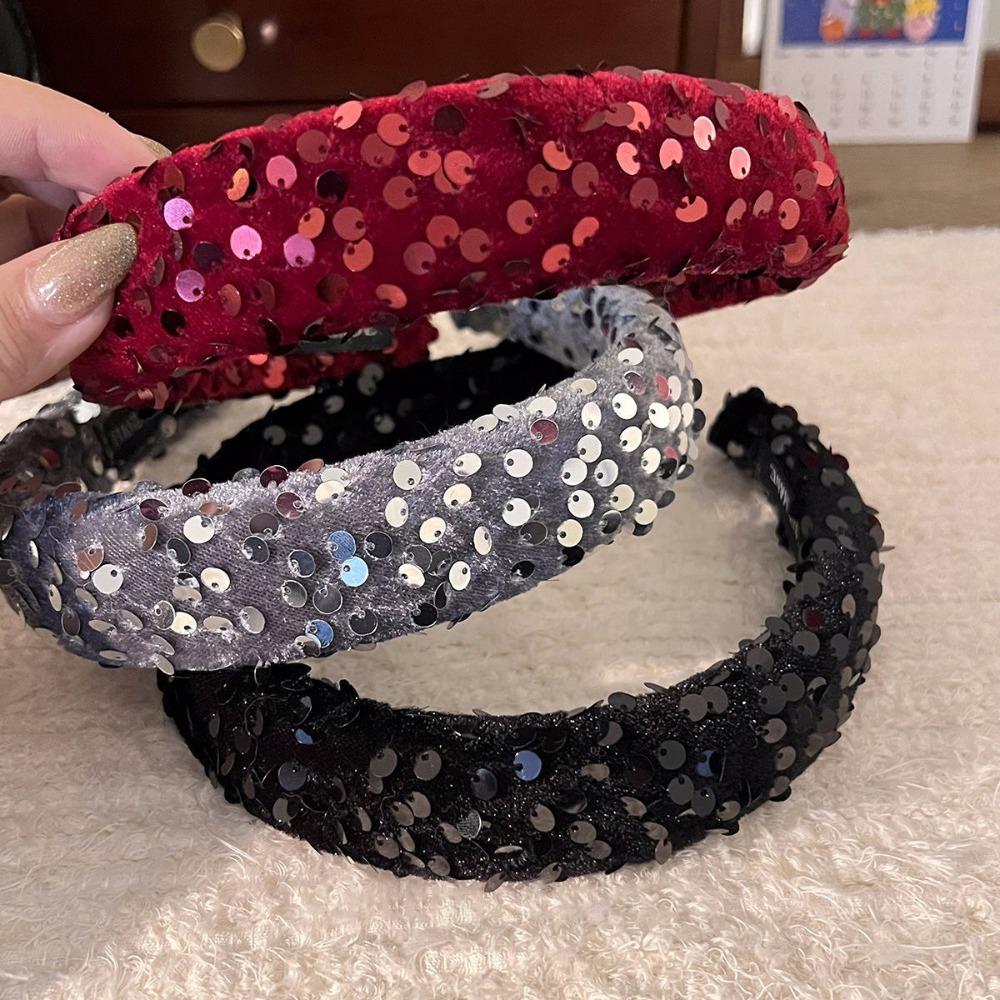 Бархатная широкая повязка на голову, широкая губчатая повязка на голову, изысканная повязка на голову с блестками для женщин