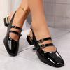 Fashion Elegant Bao Toe Pu Leather Sandals Women Fashion Double Buckle Pu Leather Sandal Woman Wedding Back Strap Low Heel Sandals Lady