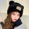 Женская вязаная шапка Ветрозащитная Теплая Однотонная Эластичная Зимняя шапка Декор медвежьи ушки Шапка плюшевая для холодной погоды
