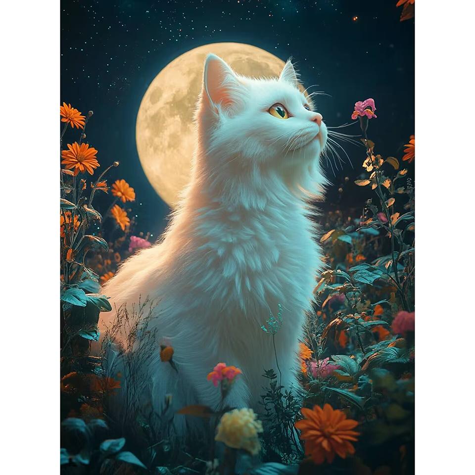 Новинки Набор для алмазной вышивки Животные Сделай сам Алмазная живопись Кот Полная мозаика Луна Домашний декор Искусство Ручная работа Подарок