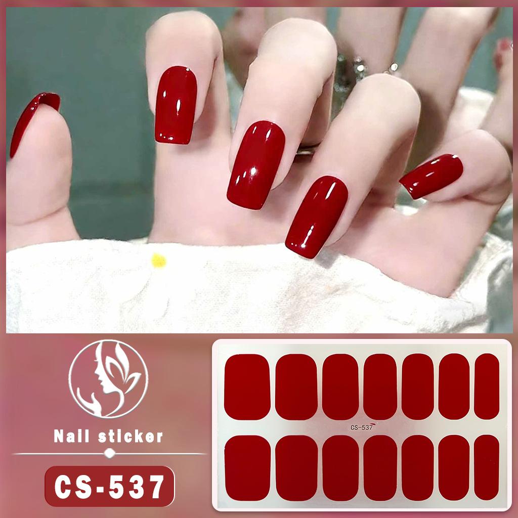CS Waterproof No-Cure Gel Nail Wraps, Full Cover Korean Style Sparkling Solid Color Nail Stickers, Nail Patch Films