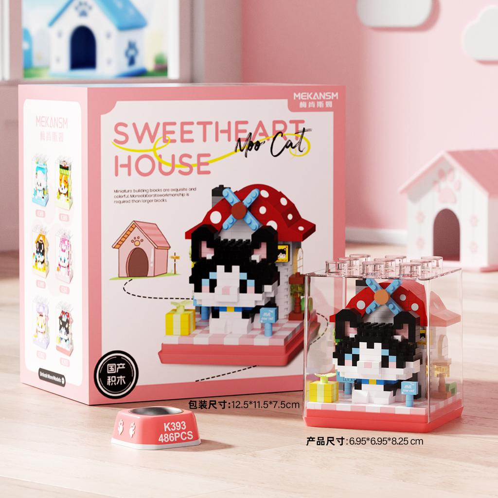 Non-Toxic Cute Mini Dog&Cats Pets House Micro Particle Building Blocks Toys Animals Models Diy Toys Birthday Gifts For Kids