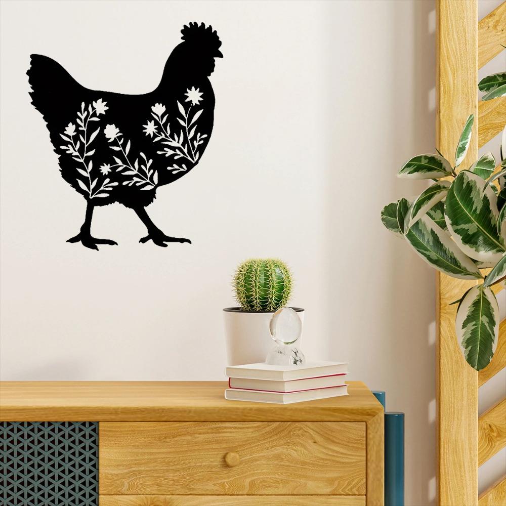 Floral Chicken Metal Wall Art – Elegant Iron Wall Decor, Stylish Interior Decoration for Home Office & Living Room Wall Hangings