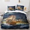 Vintage Sailboat Duvet Cover Nautical Ocean for Children Teen Adult Ship Fire Black Retro Style Polyester Quilt Cover Room Decor