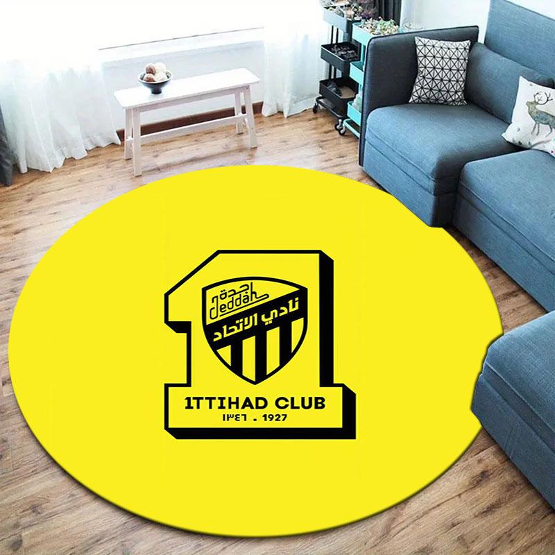 Al-Ittihad FC Round Area Rug,Carpet Rug for Living Room Bedroom Sofa Playroom Decor,Non-slip Floor Mat