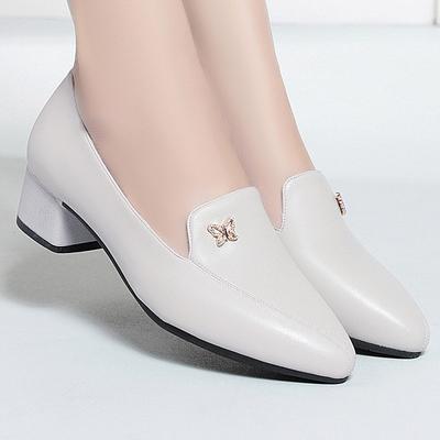 Весенняя мода Комфорт Черный Мягкий Кожаный Подошва Платье Повседневный Бабочка Стразы Острый Носок Толстая Подошва Каблук Одиночные Туфли