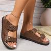 Foreign Trade Flat-bottomed Summer Casual Slippers Women's New Cork-soled Outer Wear Double-button Open-toed Stone Pattern Large-size Shoes
