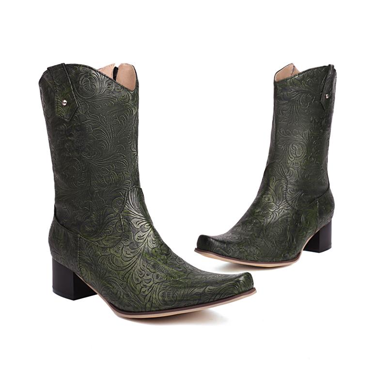 Женские ботильоны с квадратным носком, толстые средние каблуки на молнии, короткие ботинки в стиле вестерн, женская модная обувь, осень-зима, армейский зеленый цвет 46