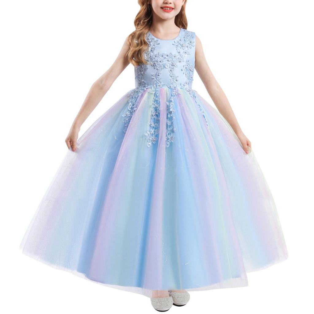 Girl's Lace Embroidery Bow Performance, Birthday Wedding Princess Dress, Skirt