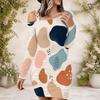 Women Plus Size One Shoulder Long Sleeve Abstract Geometric Printed Bodycon Mini Dress