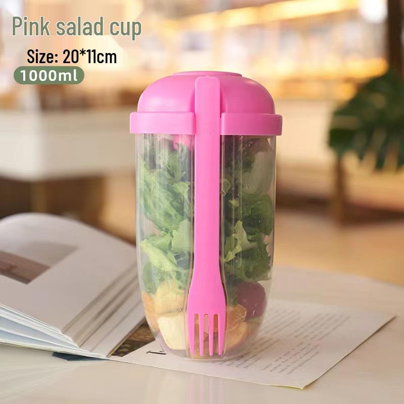 Портативный двухслойный стакан для салата с вилкой и крышкой для офисных работников и студентов