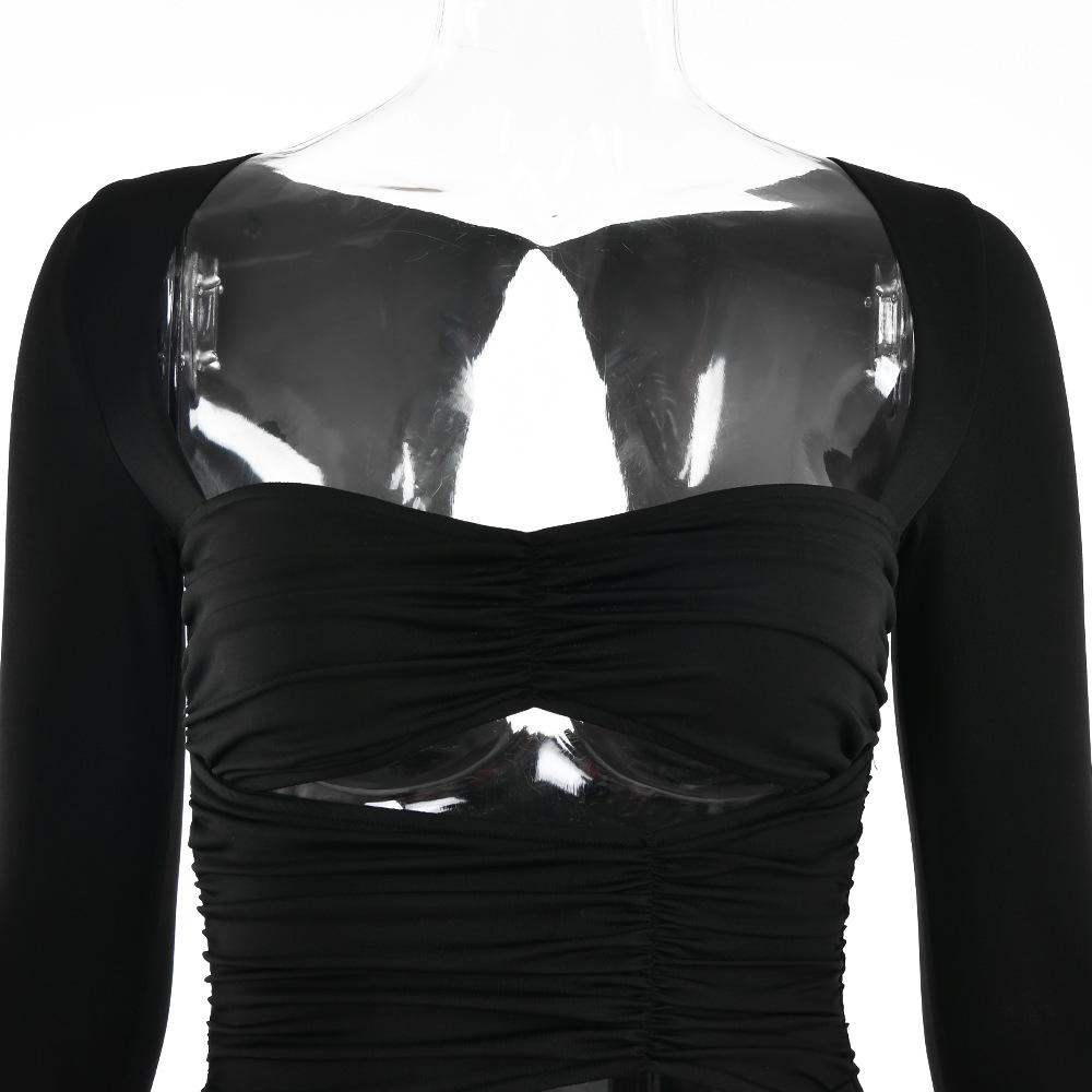 Женское осеннее элегантное вечернее платье для ночного клуба с длинным рукавом и вырезом, сексуальное мини-платье с рюшами