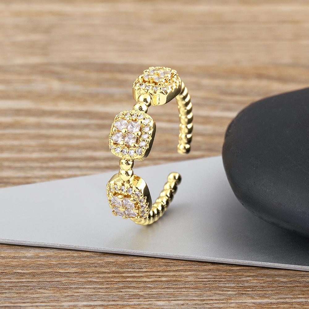 Nidin Luxury Women's Open Adjustable Ring Gold Plated 4 Colors Shine Zircon Jewelry Crystal for Female Engagement Party Gifts